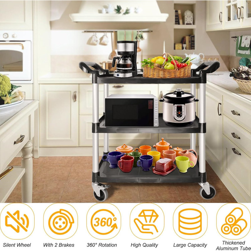 Utility Carts with Wheels Large Size Rolling Cart with Wheels Heavy Duty 600 LBS Food Cart with Lockable Wheels and Hammer