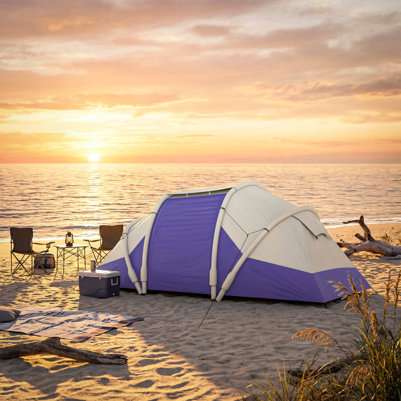 4 Person Tent, Purple/White