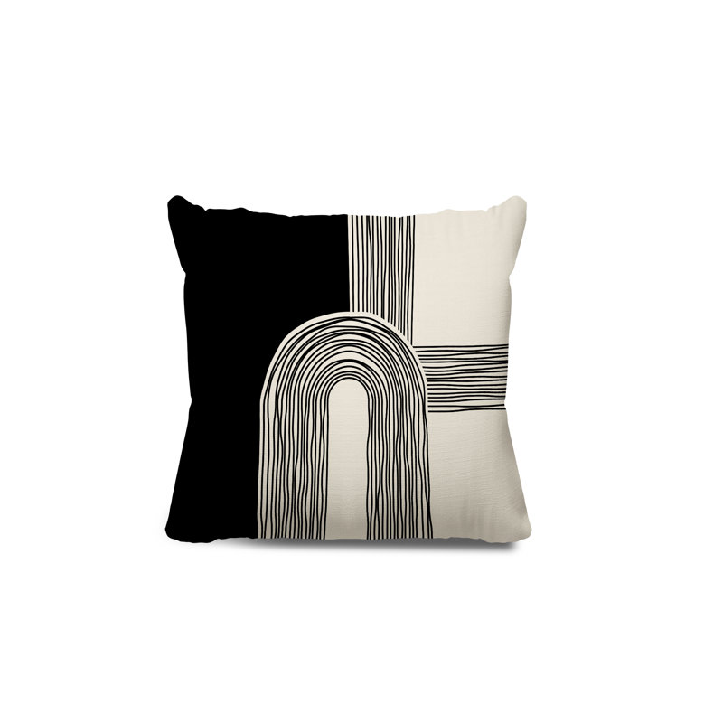 Coussin décoratif réversible intérieur / extérieur Cassie, H 15 po x l 15 po, Crème / Noir