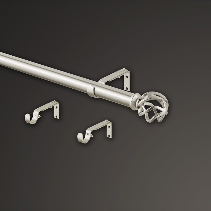 Ensemble de tringle à rideaux 1 1/8 po de diamètre de la collection Mode Premium avec embouts ronds en cage à oiseaux et tringle ajustable murale en acier