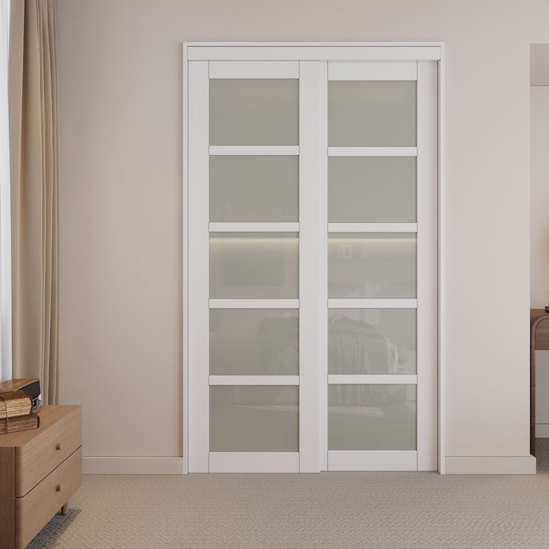 Porte coulissante pour garde-manger en verre givré de 48 po x 80 po avec trousse de quincaillerie complète, prête à être installée