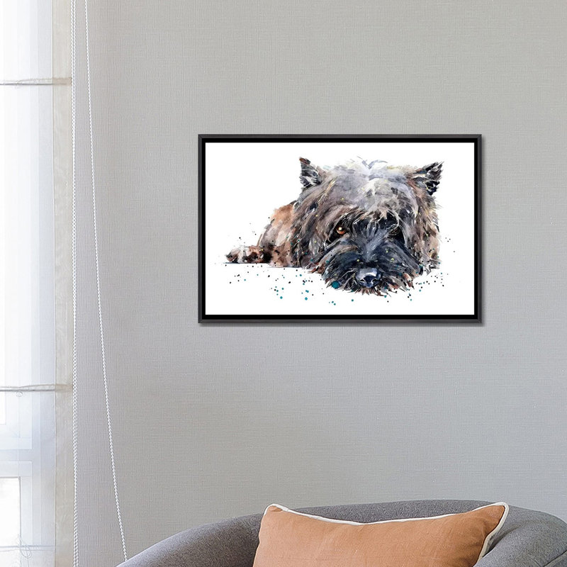 «Cairn Terrier II» par EdsWatercolours - impression, H 18 po x l 26 po x P 1,5 po, Toile avec cadre noir patiné, Pas de tapis