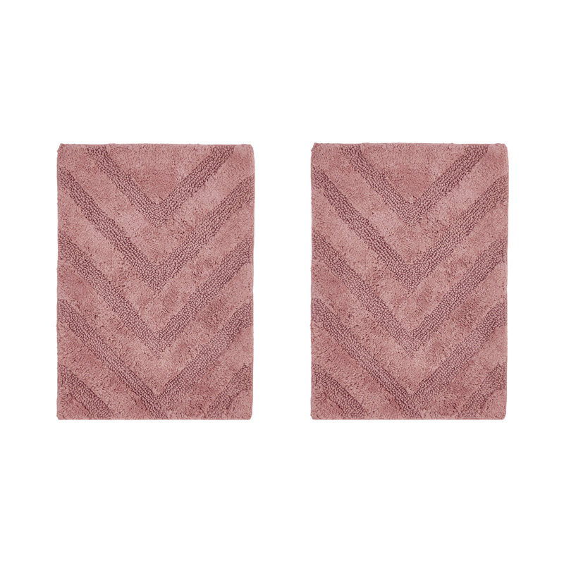 Annaclara Premium 100% Cotton 2 Piece Bath Rug Sets with Non-Slip Backing, Machine Washable, Luxurious Chervon Pattern Super Absorbent & Tufted Weave Bath Mat for Bathroom, Shower, and Tub
