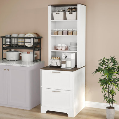 72" Tall Farmhouse Bookshelf with 2 File Drawers, Adjustable Shelves Storage Cabinet