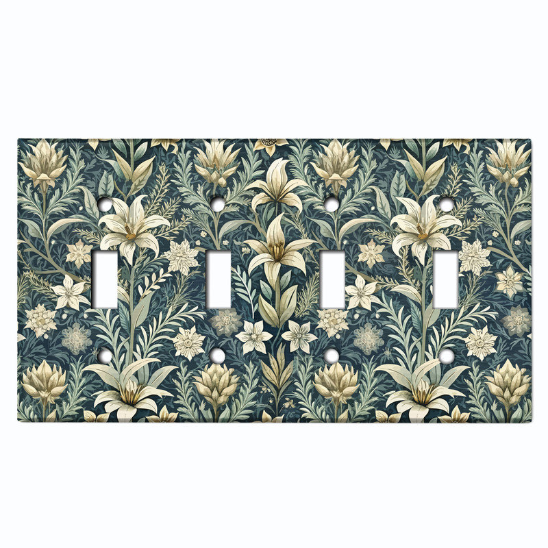 Couvercle de plaque d'interrupteur en métal; Bascule standard à 4 bandes - Fleurs élégantes de style William Morris