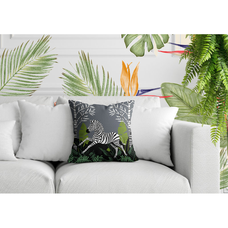 Oreiller carré réversible intérieur / extérieur Asty Zebra, Gris, H 17 po x l 17 po x P 4,5 po