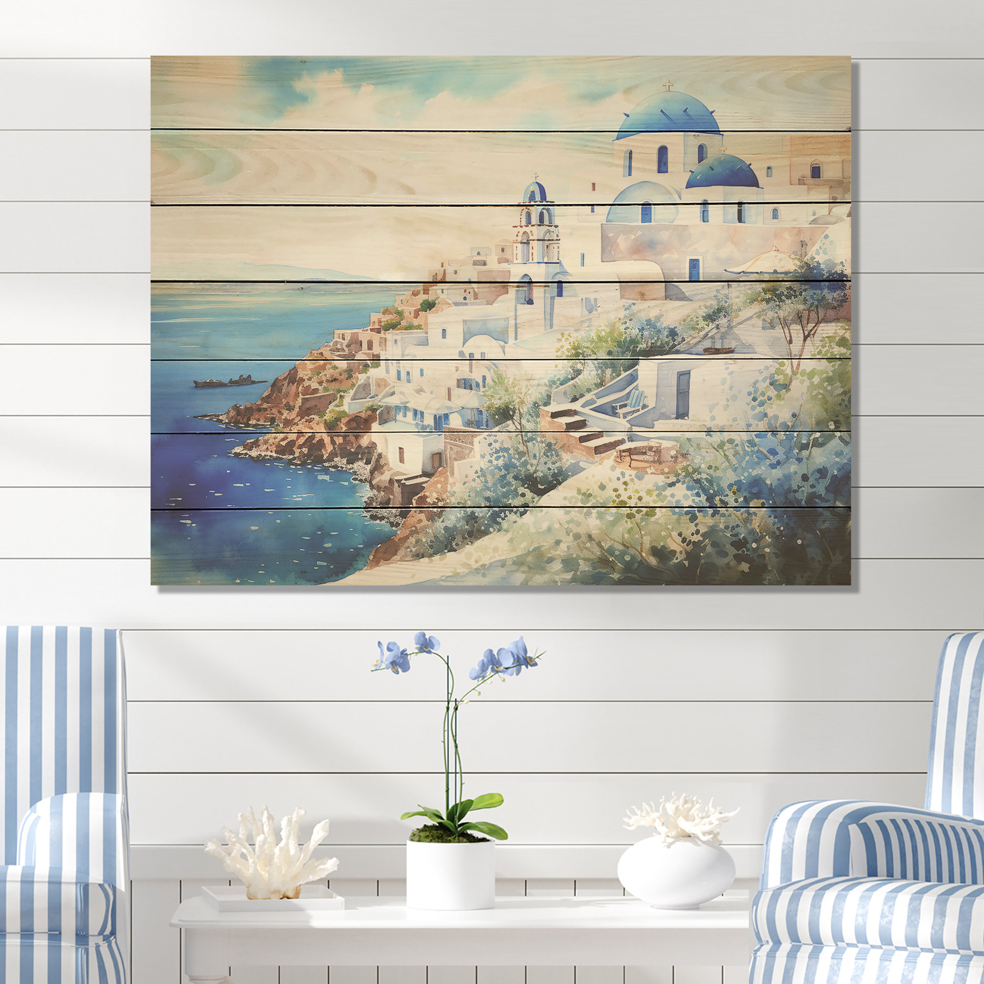 Ophelia & Co. Blue And White Santoriniisles II Greece On Wood Print
