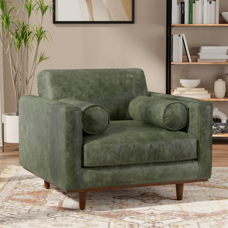 Fauteuil surdimensionné en cuir vert, Green