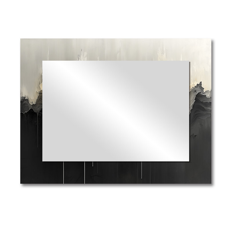 Black White Unbound Horizons Drip Painting II - Abstract Wall Mirror Art - Printed On Metal, 30" x 40"