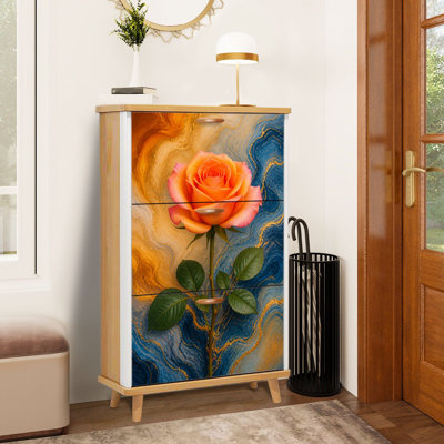 Minimaliste vibrant orange rose vert feuilles abstrait bleu or armoire de rangement de chaussures avec 3 tiroirs rabattables étagère à chaussures autoportante chaussures de rangement peu encombrantes pour le vestibule entrée chambre à coucher petit appartement
