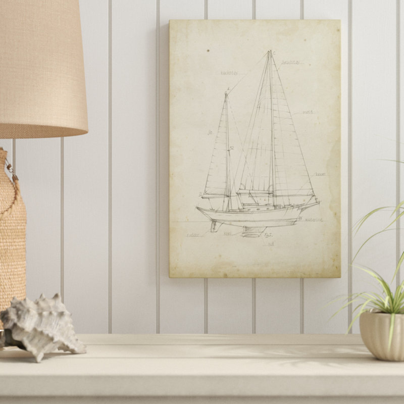 'Sailboat VI' by Ethan Harper - Drawing Print, 46cm H x 30cm W, Wrapped Canvas