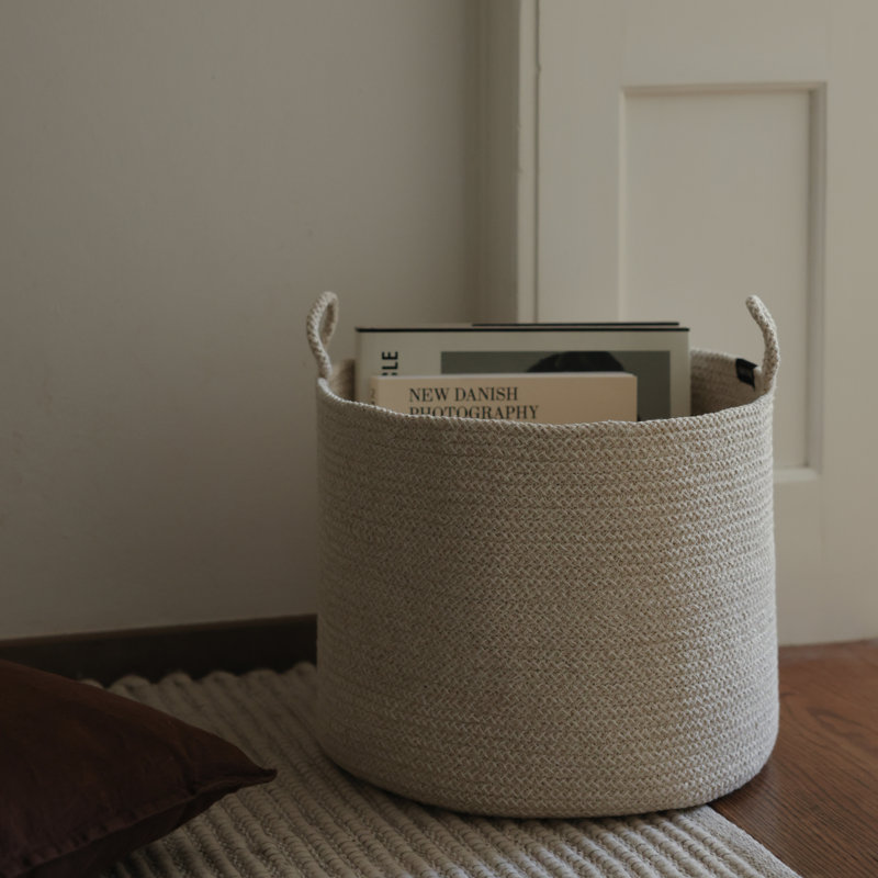 Beige Melange Loops Cotton Rope Basket - Medium, Beige, 28 pt