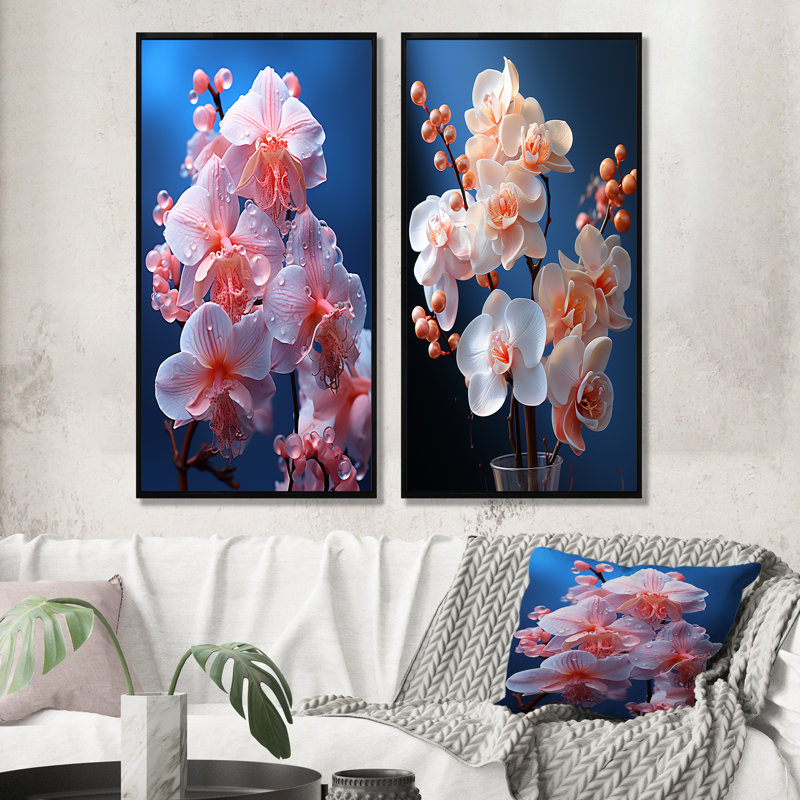 Gorgeous Harmonous Orchids - Orchids Wall Art Prints, ensemble de 2, H 28 po x l 25 po, Cadre noir