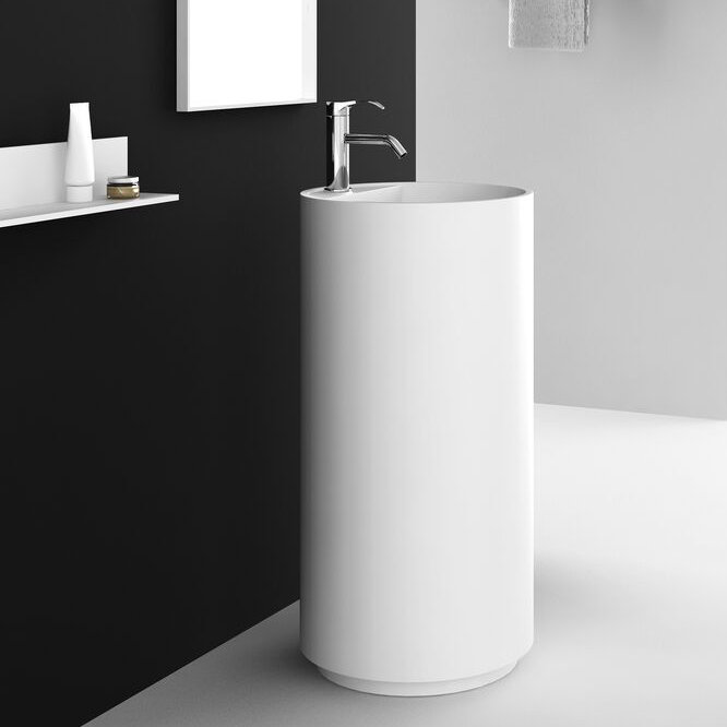 35.38" Tall Circular Pedestal Bathroom Sink with Overflow