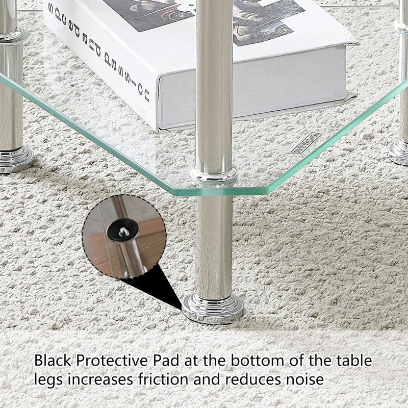 Glass Sofa Table Side Table Small With Storage Shelf, Living Room 2 Tiers Corner Coffee End Table Bedroom Little Nightstand Beside Table (Clear, Triangle)