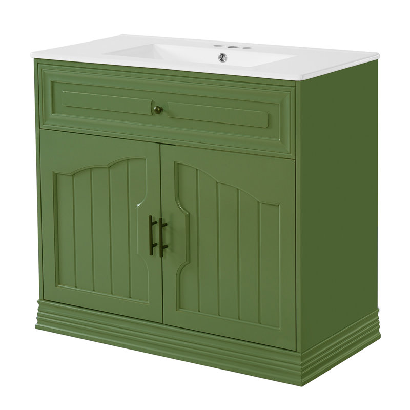 Meuble-lavabo 36 po avec lavabo en céramique, Vert