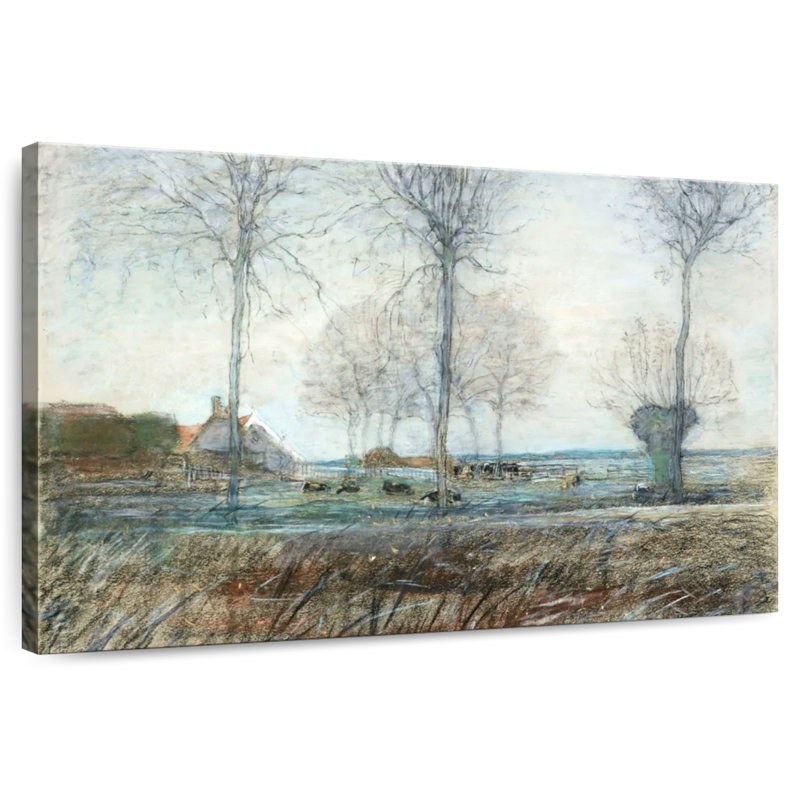 Alvord Farm mettant trois grands arbres au premier plan, H 20 po x l 30 po