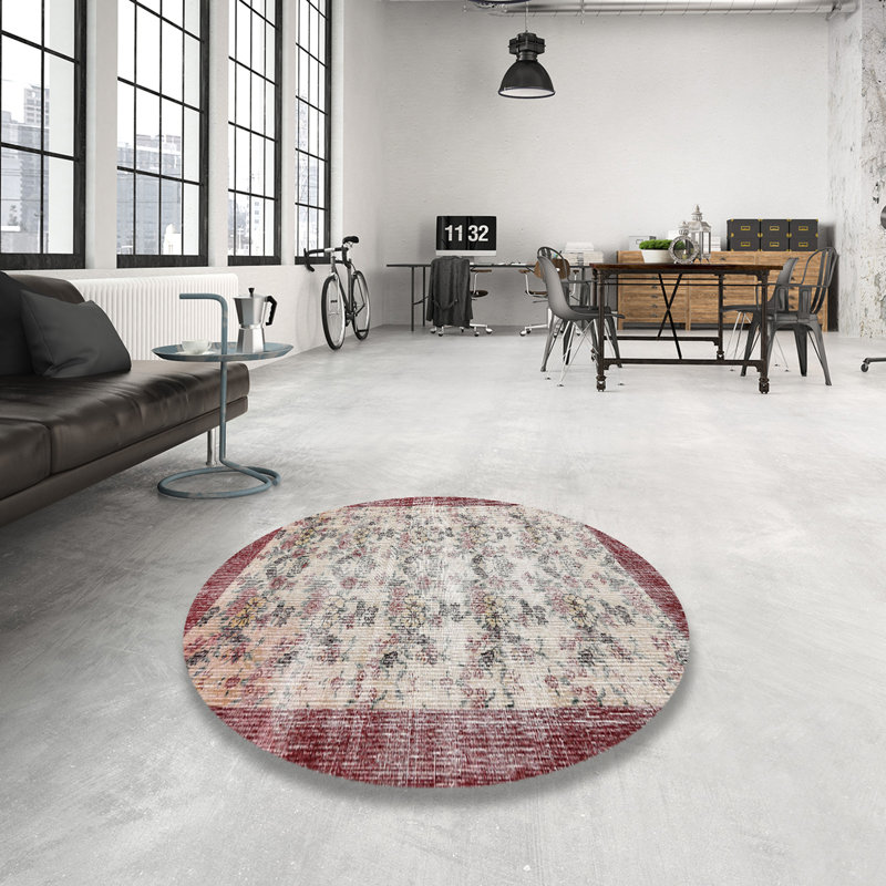 Tapis traditionnel marron / noir, Rond 5 pi