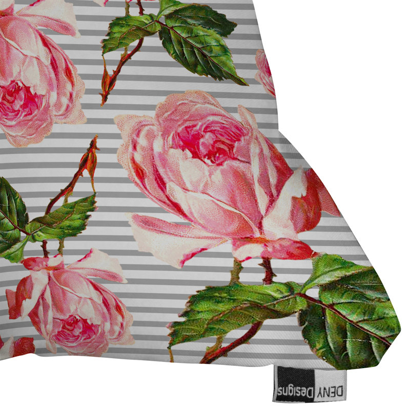 Coussin décoratif intérieur/extérieur roses et rayures, 18 po x 18 po