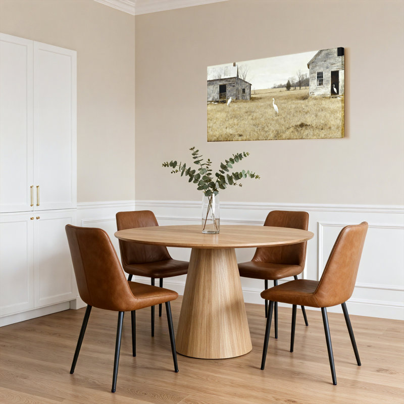 Ensemble de 1 tableau sur toile tendue représentant des hérons blancs dans un champ de grange rustique, H 28 po x l 58 po