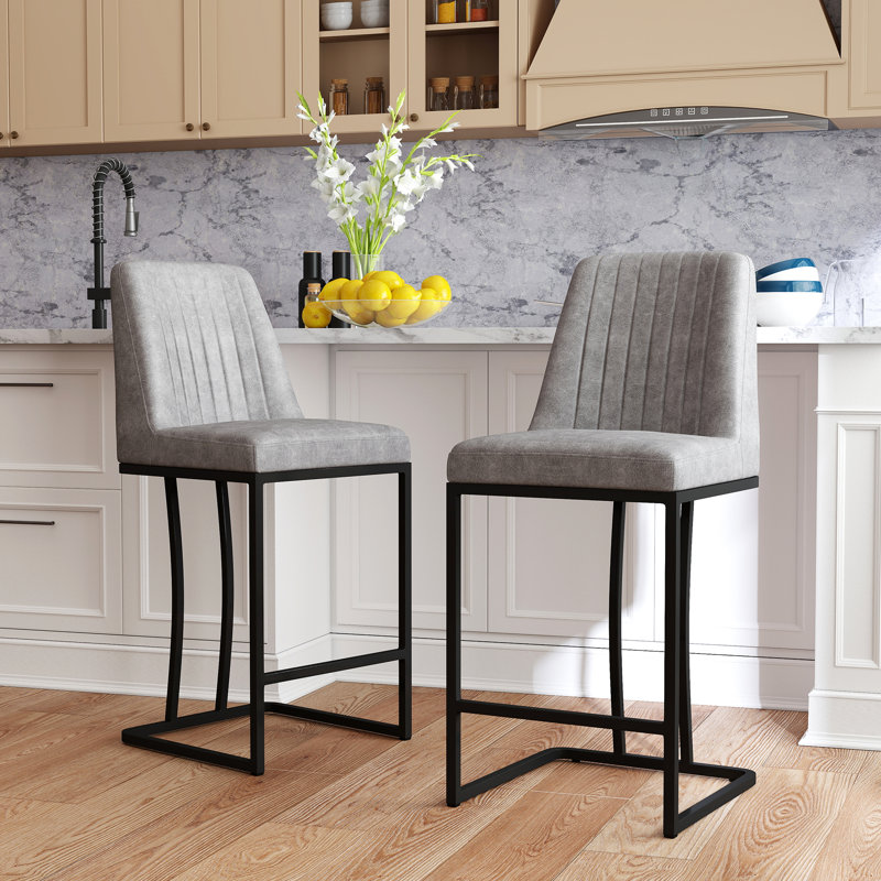 Tabouret de comptoir 24,8 po Irvona, Gray PU-like Fabric