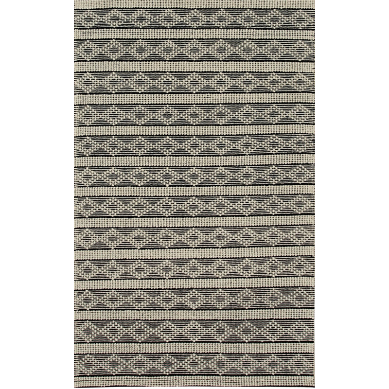 Black Handwoven Wool Striated Diamond Weave Geometric Modern Contemporary Carpet Rug, 8' x 10'
