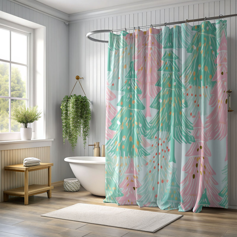 Rideau de douche standard 1 pièce Preppy Christmas, H 74 po x l 71 po