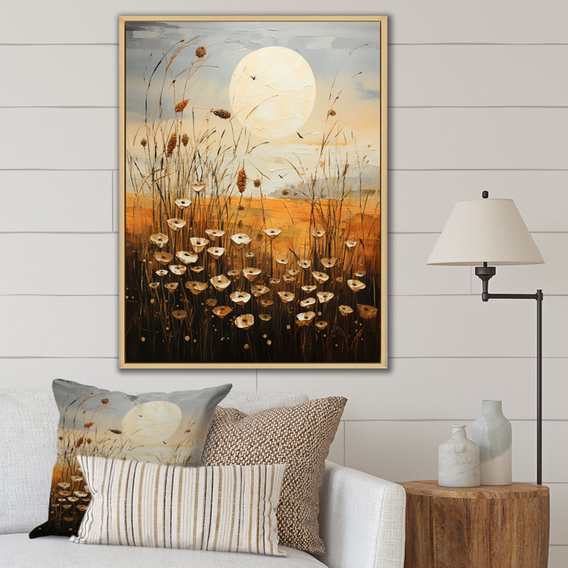 «Meadow Grasslands Pointillism I», impression d'art mural floral, Cadre flottant naturel, H 32 po x l 24 po x P 1 po