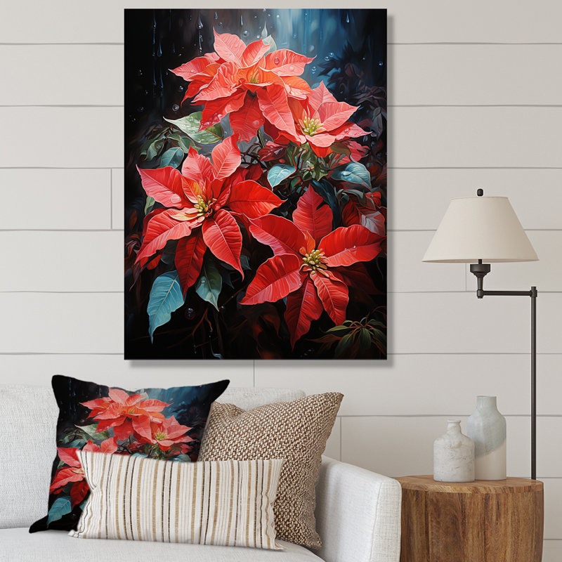 Cartha rouge, noir, poinsettia, fleur - imprimé, H 20 po x l 12 po x P 1 po, Toile tendue