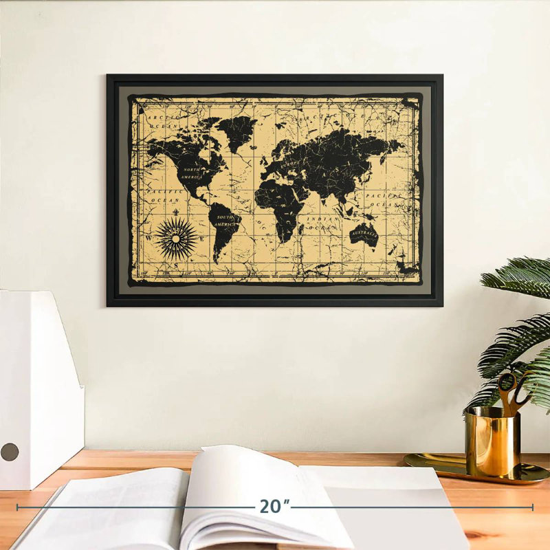 Aliaz Vintage Travel World Map, 9" H x 13" W