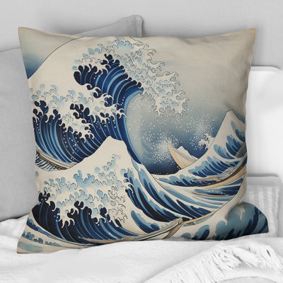 Chef-d'œuvre La grande vague de Kanagawa IV - Coussin décoratif imprimé chef-d'œuvre