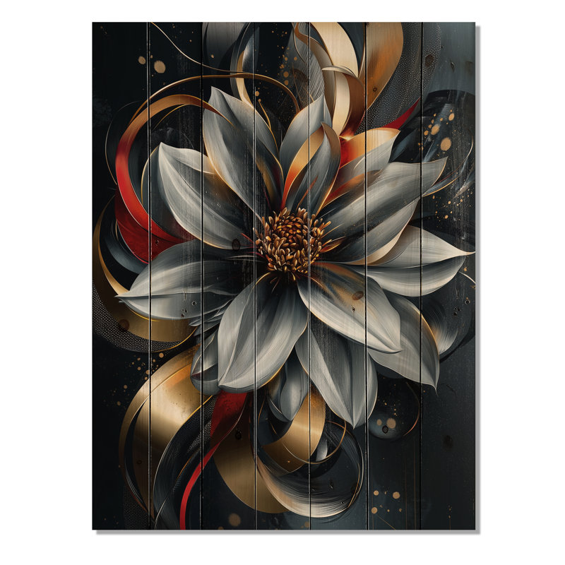 Pétale de dahlia vive géométrique en mouvement I - décoration murale en bois de dahlia - sur bois de pin naturel