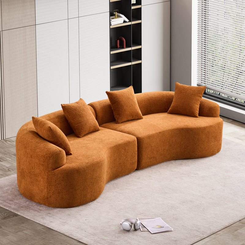 Boneless Curved Living Room Chenille Compression Sofa, Orange