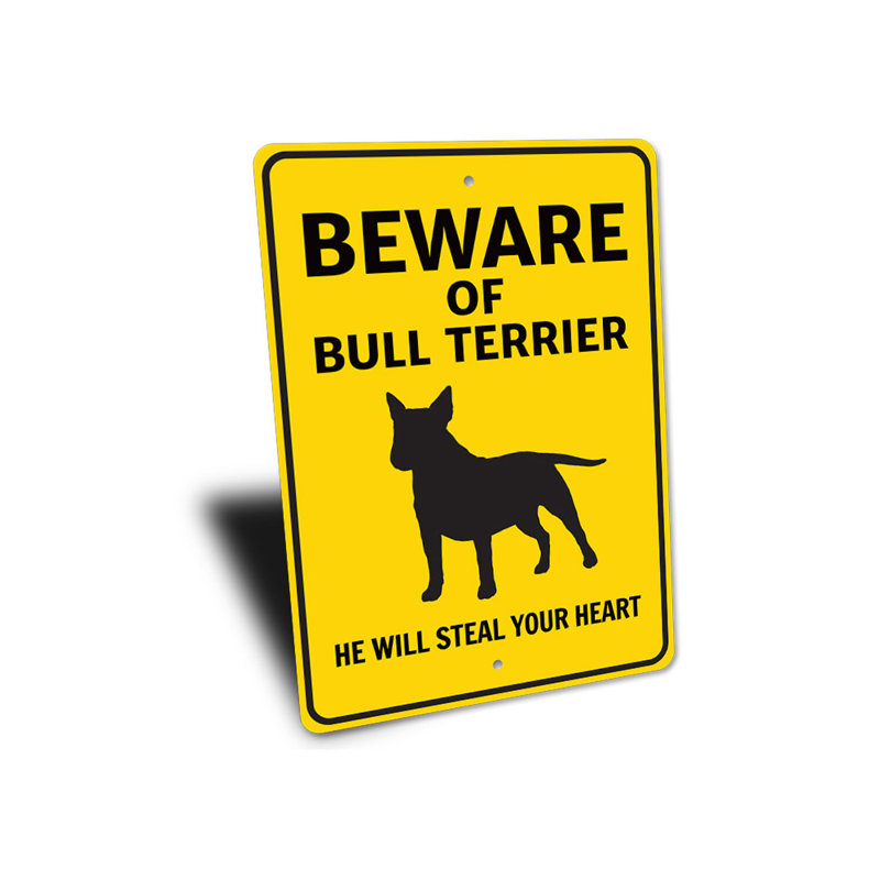 Plaque Bull Terrier Beware, H 18 po x l 12 po x P 0,06 po