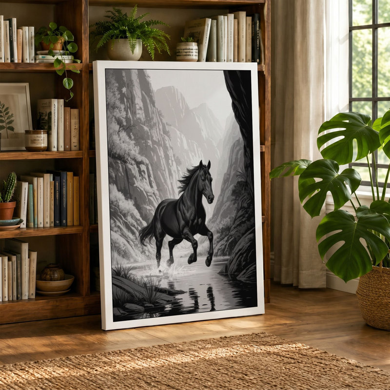 Horse in Stone Canyon Minimalist - Wrapped Canvas, 36x24 - 91.4 x 61.0 cm, Terracotta Border