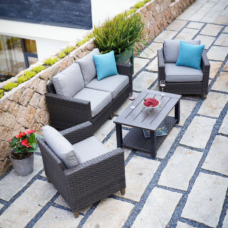 Melbourne Wicker 4 - Person Patio Conversation Set with Cushions