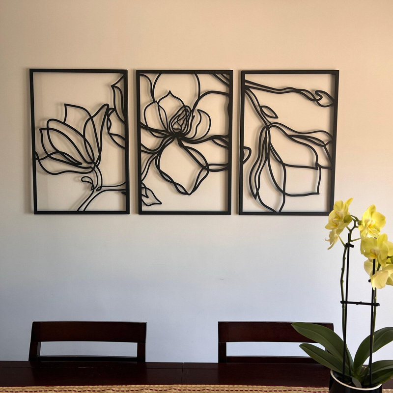 Ensemble de 3 décorations murales en métal, Noir, H 27 po x l 54 po x P 1 po