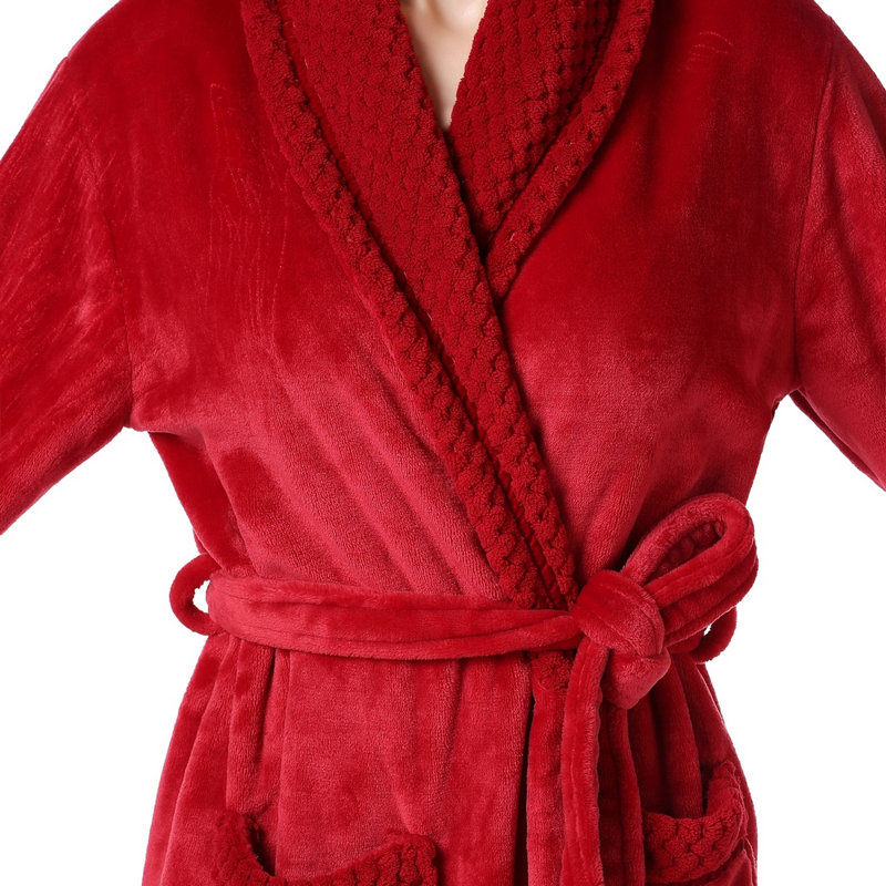 Alwyn Home Longue robe de chambre en molleton chaud et doux pour femme, M, Rouge