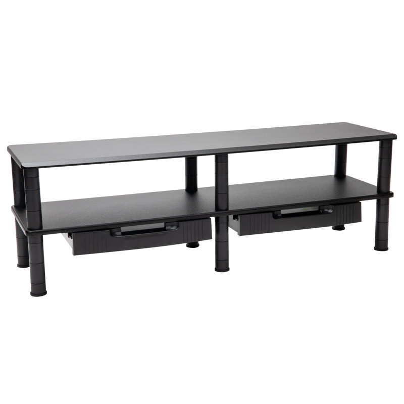 Black Dual Monitor Stand with Storage Shelves and Drawers