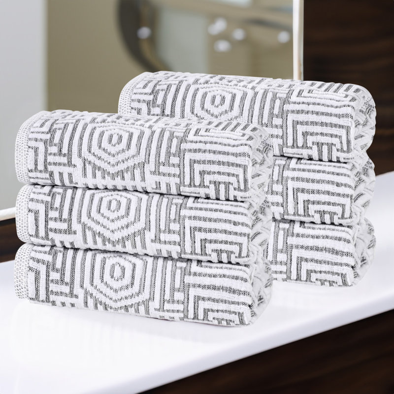Cotton Modern Geometric Jacquard Soft Highly-Absorbent Hand Towel, Charcoal