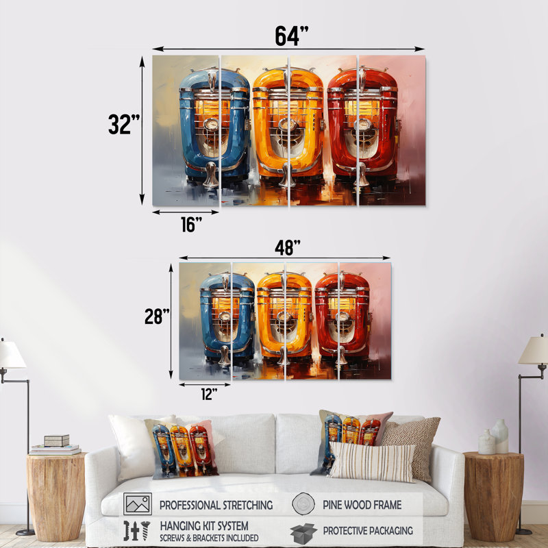 4 pièces de décoration murale Coloful Modern Jukebox Jams I - Jukeboxes, H 28 po x l 48 po
