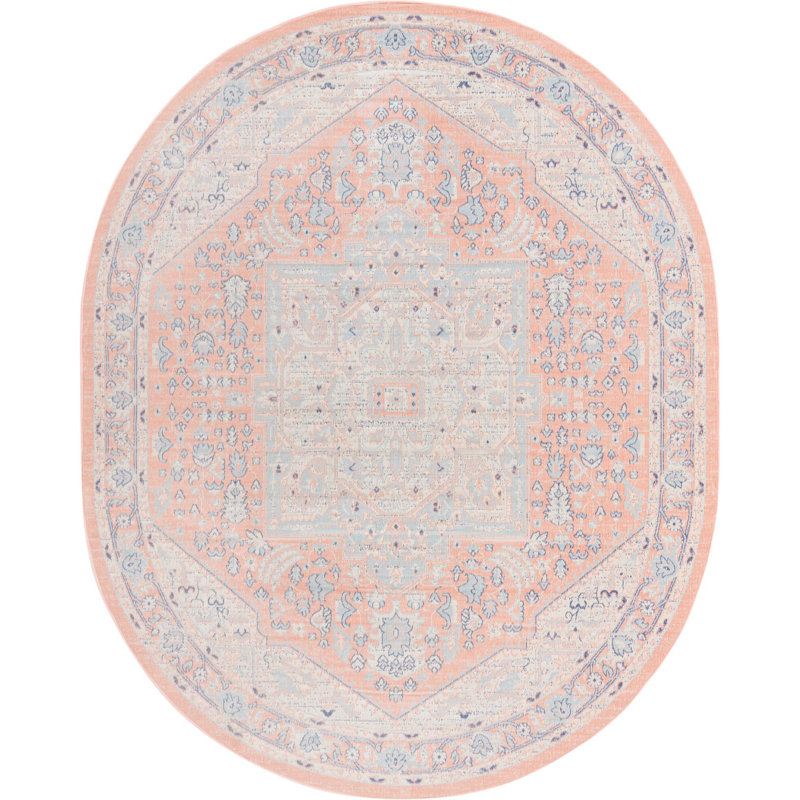 Tapis traditionnel de couleur rouge pâle Matthei, Ovale 8 pi x 10 pi