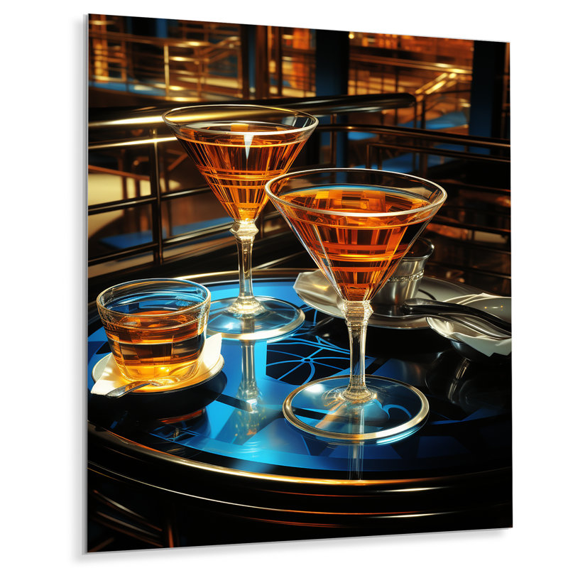 Élégant Amber Manhattan Cocktail - cocktail, art mural en métal, H 40 po x l 30 po x P 1,5 po