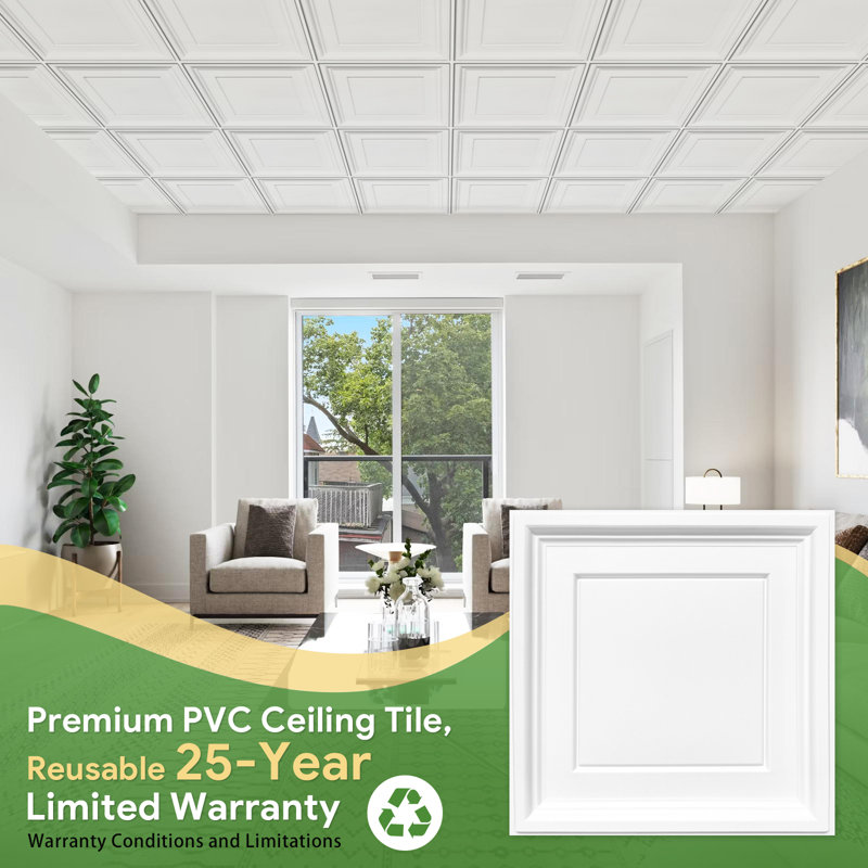 24'' L x 24'' W Smooth PVC Drop-In Ceiling Tile