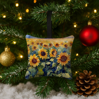 Ornement suspendu en tissu tournesols 3,5 x 3,5