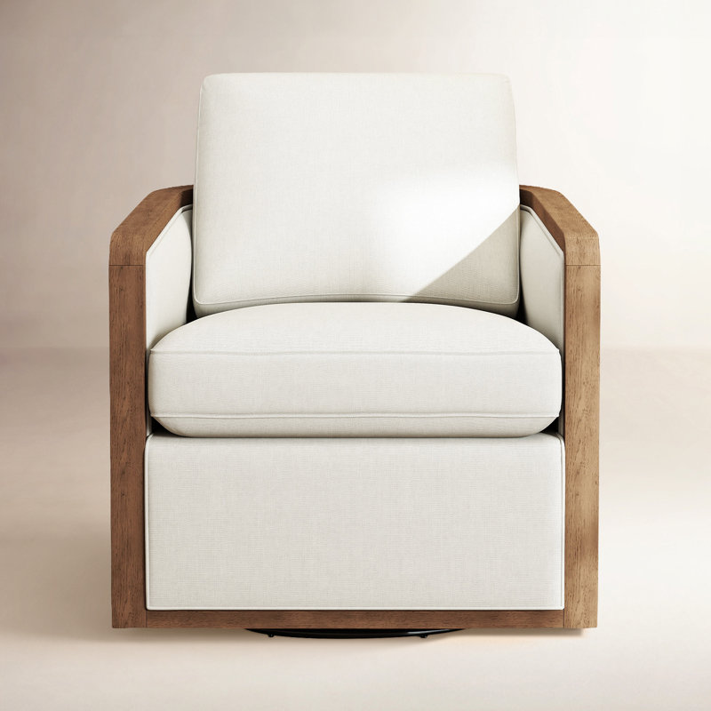 Clarisse Solid Wood Upholstered Swivel Armchair, White