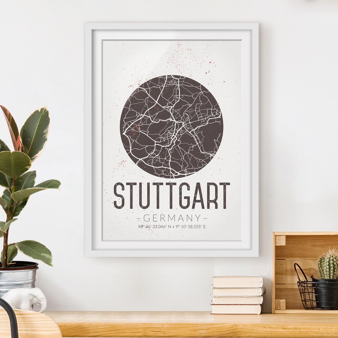 Gerahmtes Poster Stuttgart Map - Retro