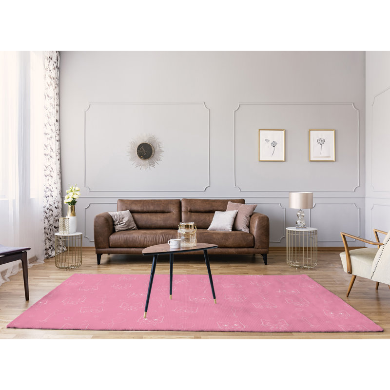 Tapis zone rose fait main, Rectangle 9 pi x 12 pi