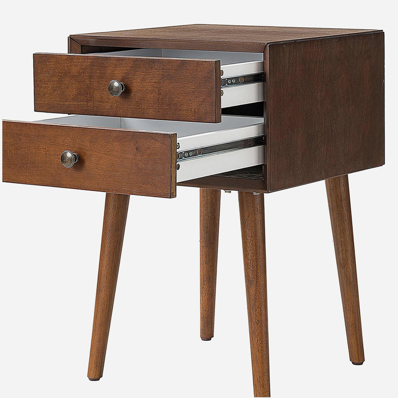 Table de chevet avec 2 tiroirs, petite table d'appoint avec rangement, Noyer