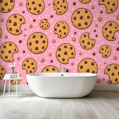 Peler et coller le papier peint adhésif Cookies aux pépites de chocolat, griffonnage, dessin sans soudure pour impression sur toile, art mural auto-adhésif et amovible